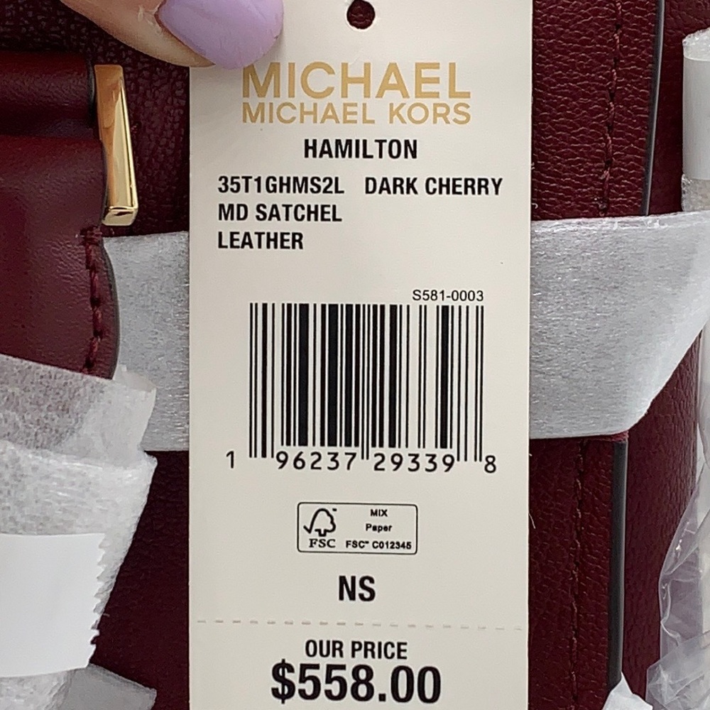Michael Kors Hamilton Meidum Satchel Shoulder Crossbody Bag DARK CHERRY 🍒color - Picture 16 of 16